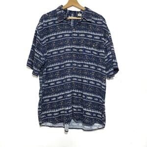 Summa | Vintage 100% Silk Island Vibes Fish Print Short Sleeve Button Shirt